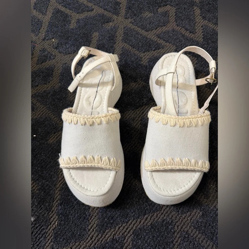 Cream Platform Shoes with Adjustable Straps